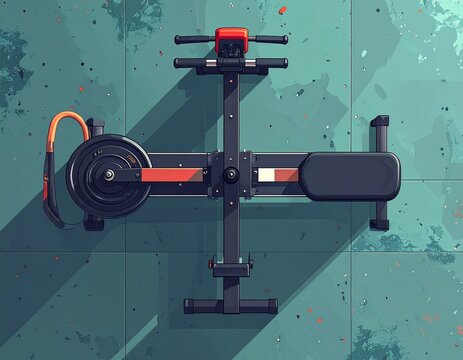 Illustration of a rowing machine on a textured surface.