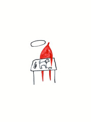Hand paint cartoon isolated illustration. Watercolor people. Man with dog. Barbershop for dogs. Beauty salon for animals.