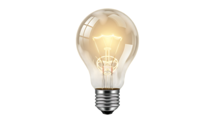 Brightly lit incandescent light bulb glowing with warm yellow light
