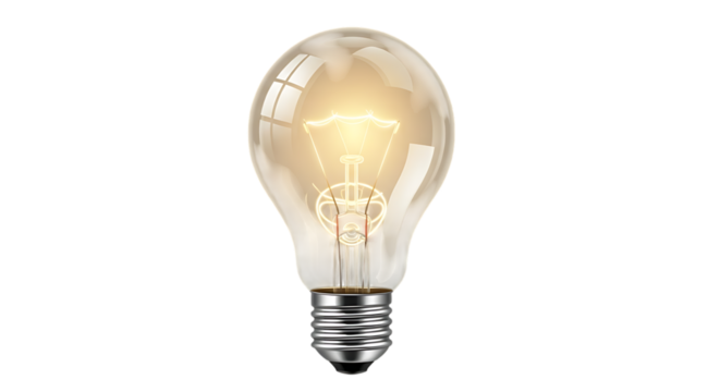 Brightly lit incandescent light bulb glowing with warm yellow light