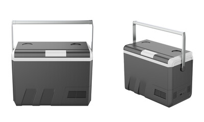 Traveling refrigerator isolated on white Background. 3d illustration