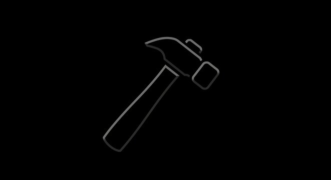 A shadowed illustration of a hammer against a black background. Graphic, simple tool