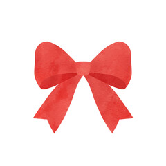 シンプルな赤いリボンの手描き水彩イラスト