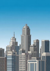 Obraz premium Detailed cityscape illustration with a clear blue sky backdrop