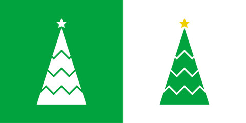Logo con árbol de navidad con forma de triángulo con líneas en zigzag y estrella para tarjetas y felicitaciones de Navidad © teracreonte