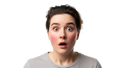 Woman Expressing Shock on Transparent Background Portrait of Surprised Female Model Facial Expression of Astonishment Dramatic Reaction of a Brunette Lady with a Worried Face