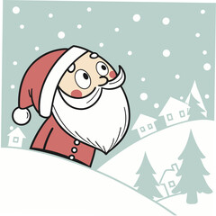 Surprised Santa Peeking Over Snowdrift