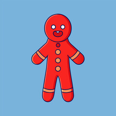 Red Gingerbread Man Vector — Festive Christmas Cookie Illustration for Holiday Decoration and Design