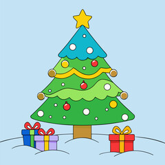 Festive Christmas Tree in Snowy Mountain Landscape