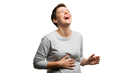 Woman Expressing Joyful Laughter with Genuine Emotion Isolated on Transparent Background Cheerful Woman Embracing Positive Emotions Radiating Happiness and Expressing Authentic