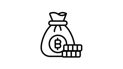 Visually engaging linear animated icon of bitcoin money sack