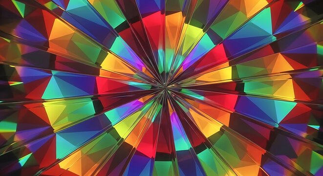 Chromatic kaleidoscope of prismatic reflections, vivid polygonal display