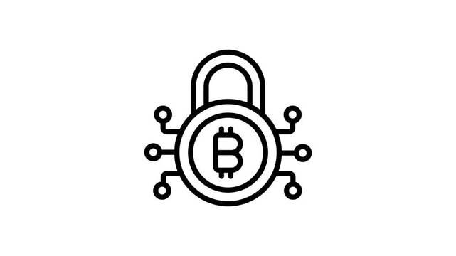 A captivating outline animated icon of bitcoin security lock