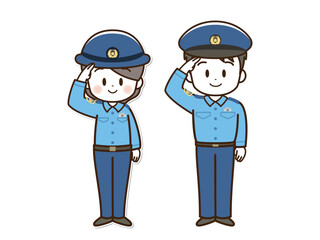 警察官_男女_線画_敬礼