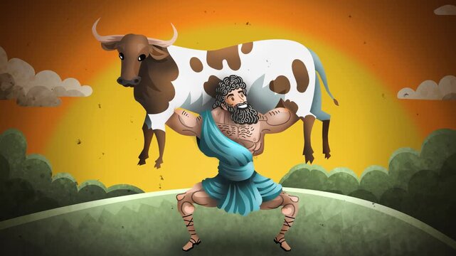milo of croton training squats with a bison as weight