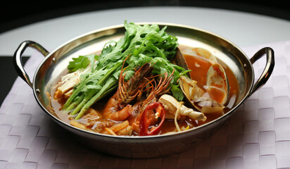 Spicy Korean Seafood Stew Haemultang in Pot