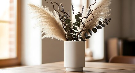 Pampas grass eucalyptus flower arrangement minimalist home decor neutral tones indoor botany display