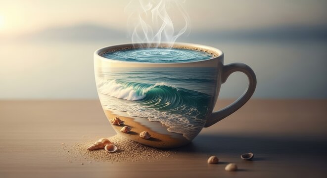 Coffee Cup with Ocean Wave Inside