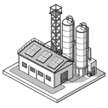 isometric factory building black and white clip art preview