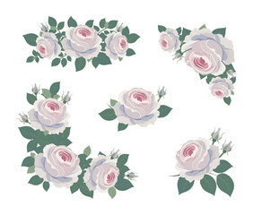 Pastel Rose Vector Set &ndash; Elegant Botanical Floral Elements, Bouquets, Stems, Leaves and Blossoms Collection