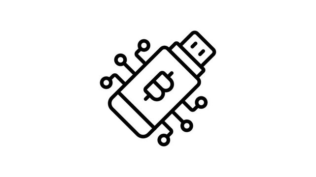 Check out this outline animated icon of bitcoin usb drive