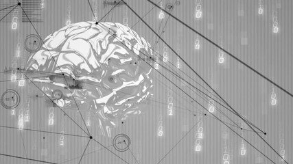 Opening holographic brain scanning hemispheres, rotating and cascading data mapping neural network - Powered by Adobe