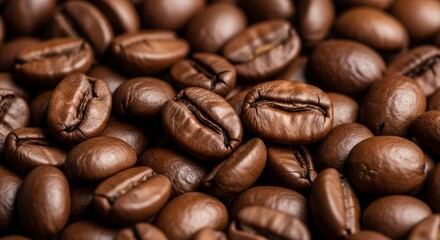 Fototapeta premium Close-up of coffee beans texture, rich brown tones