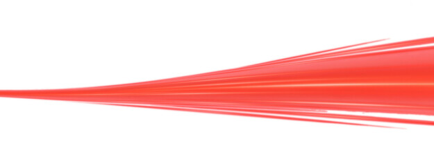 Red light ray beam effect isolated on transparent background, glowing energy stream for motion, speed, and night road, glowing trail.