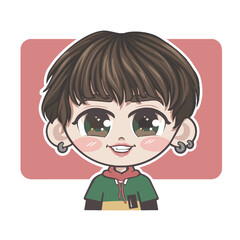 Chibi Boy Portrait with Brown Hair and Green Hoodie.eps