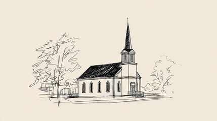 Vibrant photo of hand drawn illustration of a church isolated on white background
