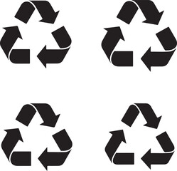 Four black recycling symbols arranged in a square grid recycle reuse