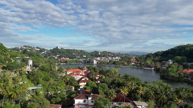 Drone Footage of Scenic Kandy City and Lake, Sri Lanka