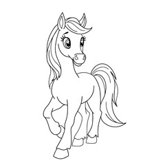 Little pony. A cute animal for children's products. Illustration on a white background for holiday design. Suitable for coloring books and greeting cards.