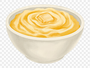 Watercolor mashed potatoes bowl for Thanksgiving dinner illustration. Vector.