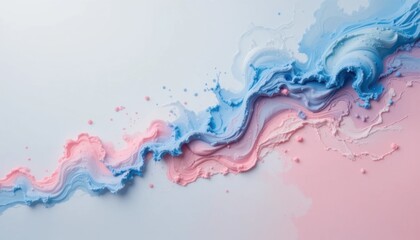 Abstract pastel pink and blue color paint with pastel gray background. Fluid composition with copy space. Minimal natural luxury.