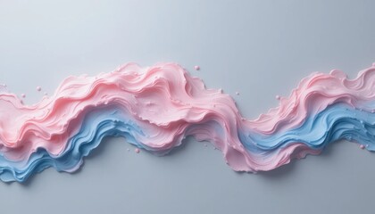 Abstract pastel pink and blue color paint with pastel gray background. Fluid composition with copy space. Minimal natural luxury.