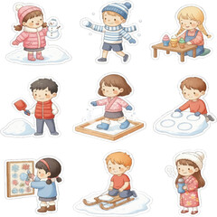 Fototapeta premium Winter Kids Illustration Set