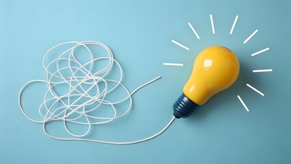 Transforming chaos into brilliance a vibrant yellow lightbulb illuminating clarity after tangled confusion represents innovation and problem solving