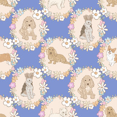 Dog Floral Seamless Pattern PNG – Cute Puppy Digital Paper, Pastel Pet Fabric, Spring Dog Garden Pattern for Crafts
