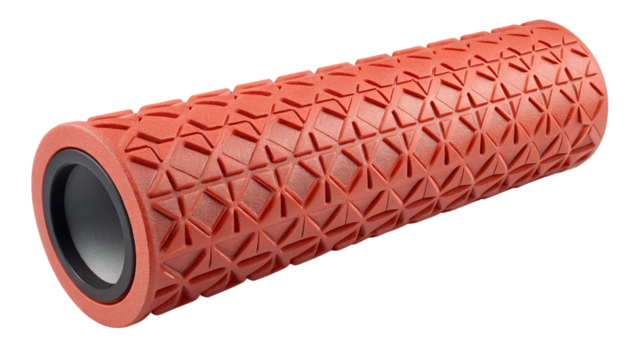 Red textured foam roller isolated on transparent background