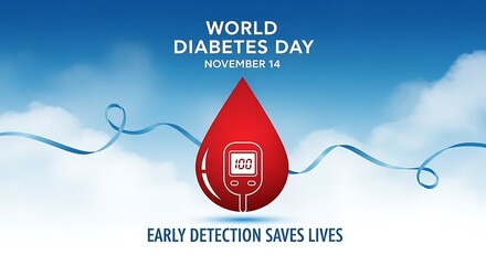 World Diabetes Day awareness with blood drop and glucometer early detection saves lives