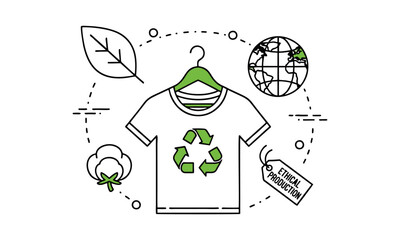 Sustainable Fashion Line Icons (Kaos Recycle / Eco-Friendly Fashion)