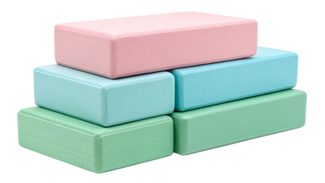 Stack of pastel colored building blocks isolated on transparent background