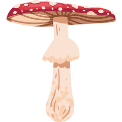 Pixel Art Fly Agaric Mushroom With Red Cap And White Spots Transparent Background Isolated Illustration