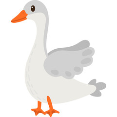 Pixel Art Goose With Gray Feathers Orange Beak and Feet Standing on Transparent Background Isolated Funny Farm Bird