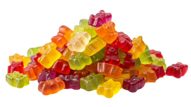 A pile of colorful gummy bears, isolated on transparent background - Powered by Adobe