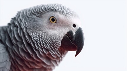 Obraz premium Parrot close up in bright lighting showcasing gray feathers and sharp beak