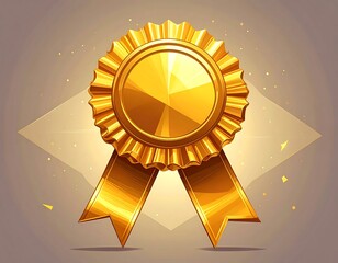 A shining gold rosette award with flowing ribbons, perfect for a symbol of achievement