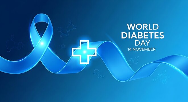 Promote world diabetes day awareness with this professional blue ribbon design now for downloads