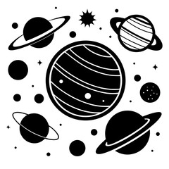 Solar system vector clean black silhouette design white background